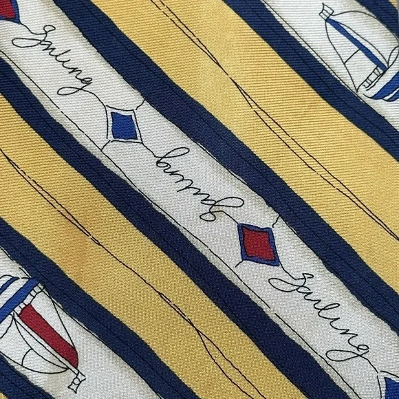 Vintage Chaps Ralph Lauren Sailboat Silk Tie Yellow Nautical USA 57x3.7in NOTE - Picture 3 of 8